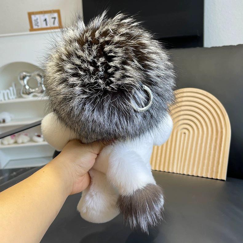 Genuine Rex Rabbit Fur Lion Plush Doll - Cute Children's Toy and Hanging Ornament