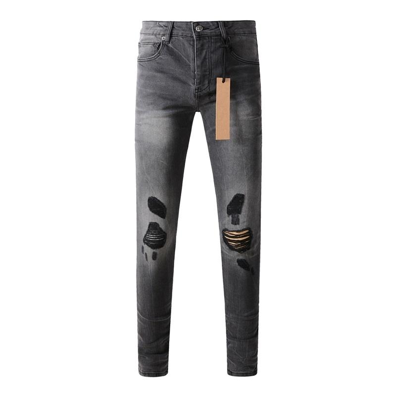 STREETRICH High Street Men's Jeans Low Rise Stretch Skinny Button Fly Ripped Hold Black Pants