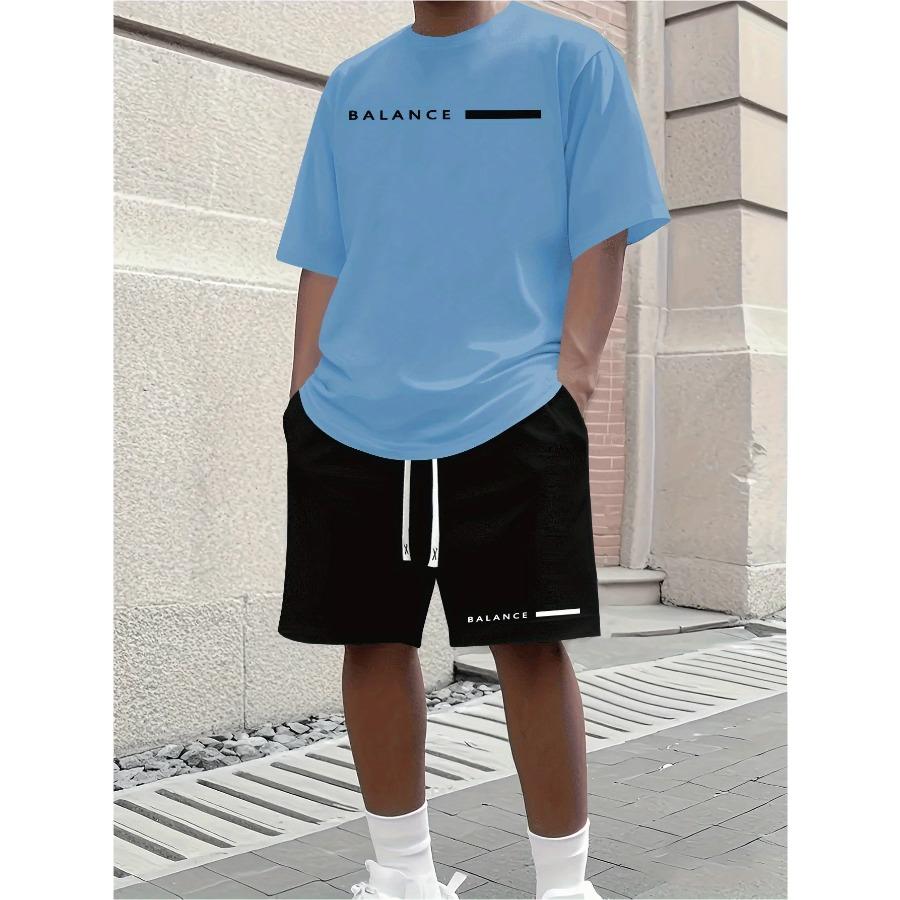2026 Set Casual da Uomo Abbigliamento Estivo Top a Maniche Corte Color-Block Pantaloncini Larghi con Coulisse Ensemble alla Moda Streetwear
