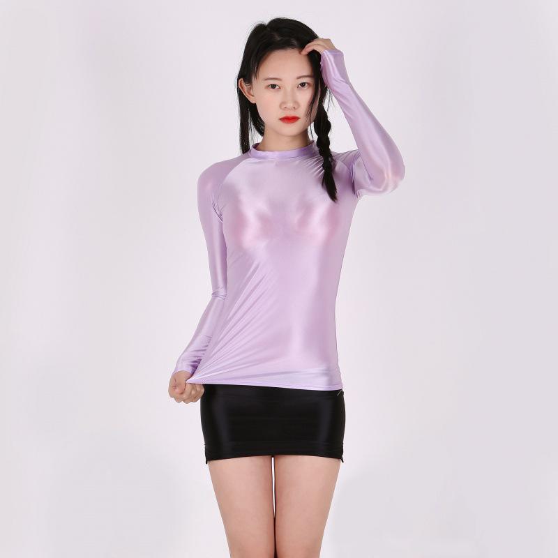 Sexy, Transparent, Breathable Bodycon T-Shirt - Oily Shiny Finish, European & American Plus Size, Comfortable Fit, 7051