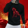 2026 Year of the Horse Zodiac Men's Red Hoodie - Cotton Print Long Sleeve T-Shirt Top