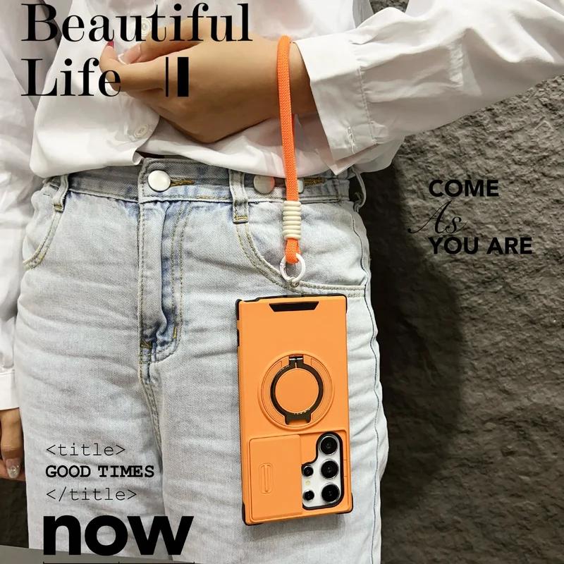 Case For Samsung Galaxy A36 A56 A16 A06 A55 A35 A15 A54 A14 A23 A13 A04S With Lanyard Ring Stand Slide Camera Protect Cover