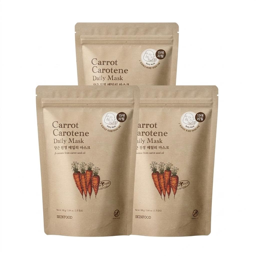 

SKINFOOD Carrot Carotene Daily Mask Refill Set - [KOREAN MASK] Soothing & Hydrating (30 Sheets x 3 Packs) 30 Sheets (270g) x 3 Packs