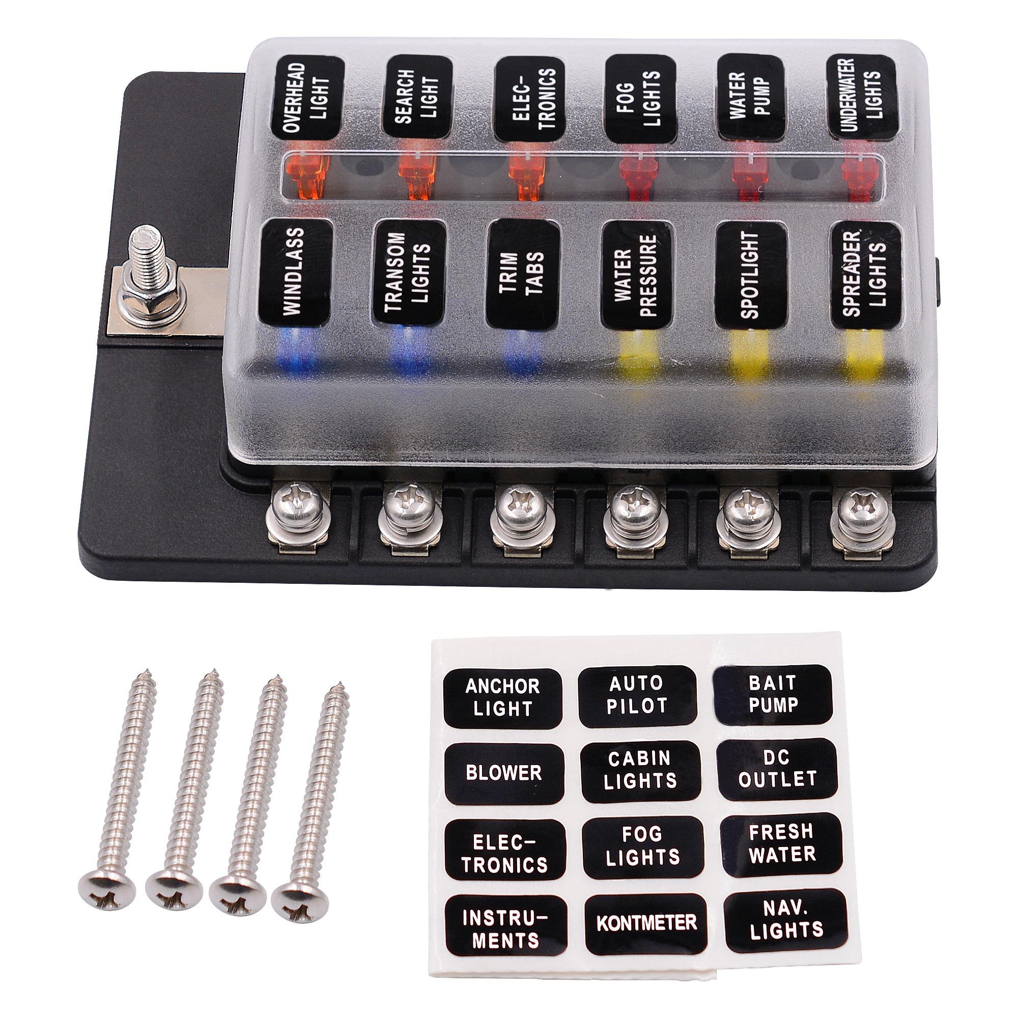 

Indicator Light Bracket, Car Fuse, 12 Ways Blade Fuse Box, Fuse Box with LED Warning Indicator Light, Carbon RV DC 12-32 Waterproof Cover 11.5*8.5*3.5 матово-белый/чёрный