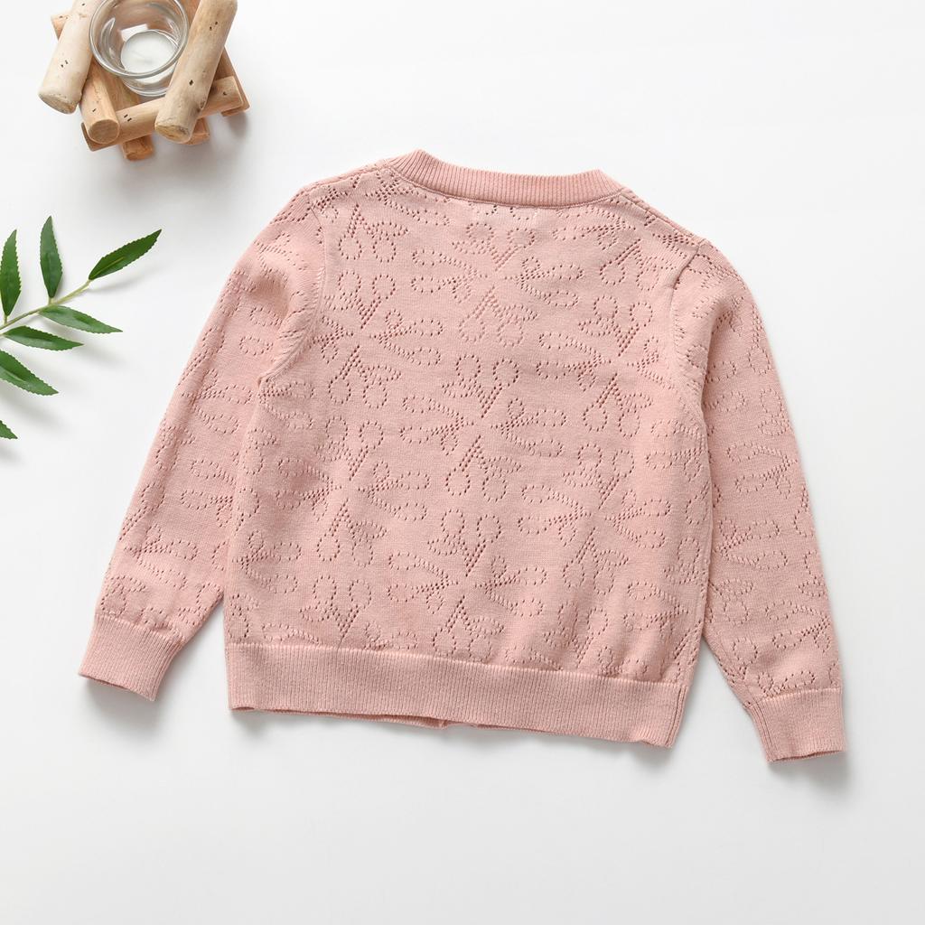 Girls' Long Sleeve Knitted Cardigan Round Neck Hollow Button Up Sweater Children's Tops