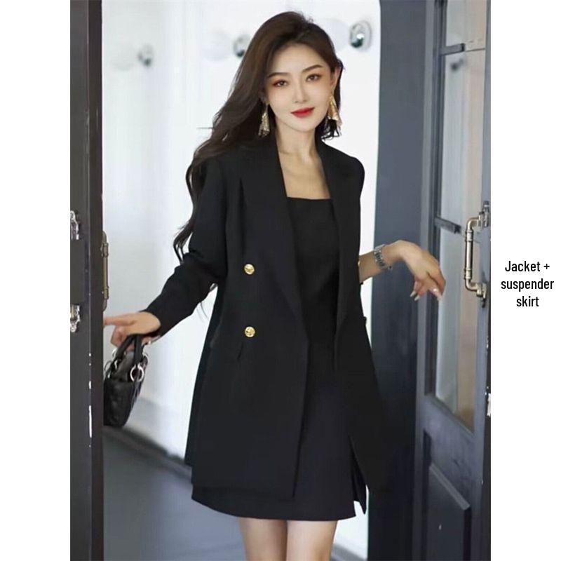2026 Spring Slim Fit Elegant Solid Color Two-Piece Suit with Camisole Dress