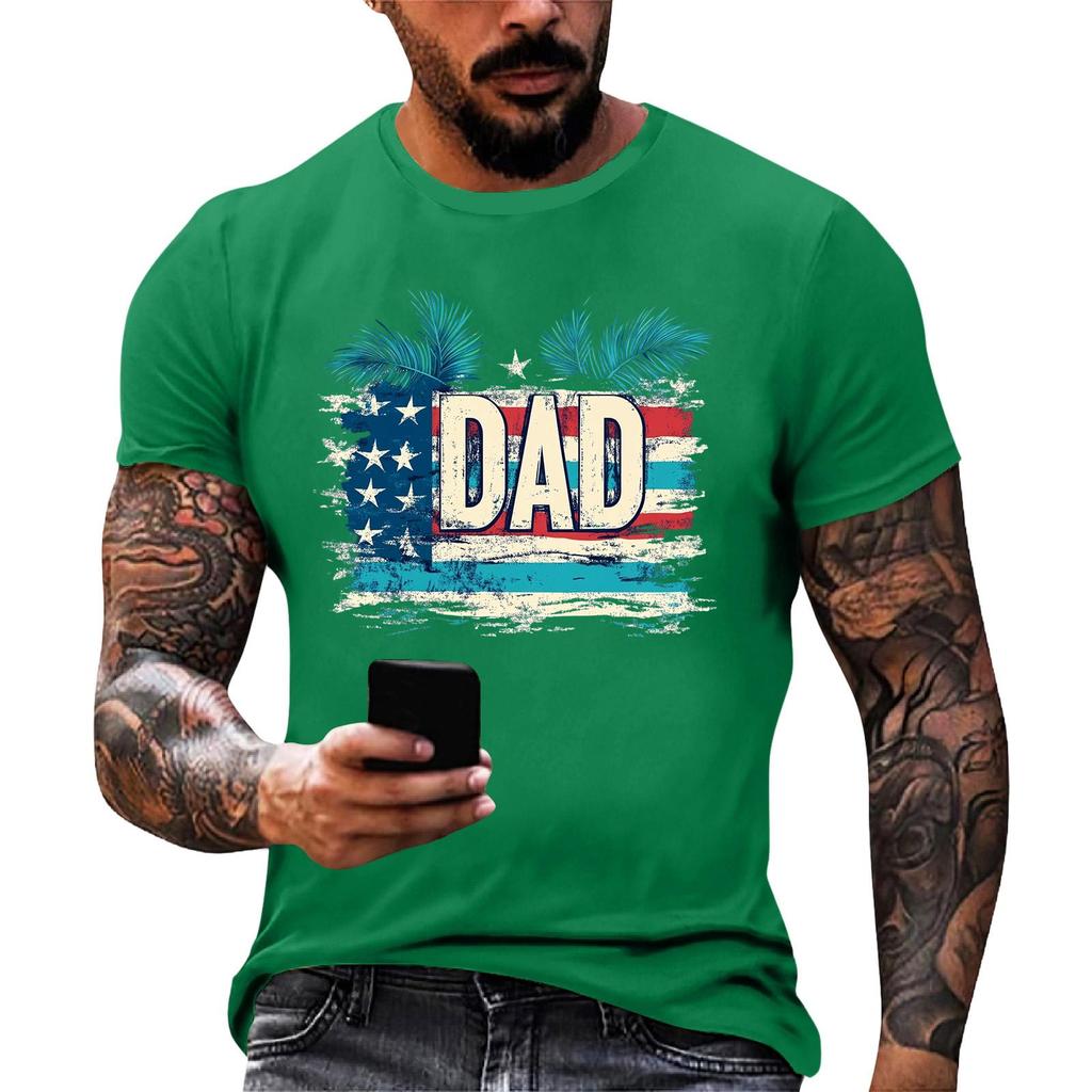 Men's Loose Fit Short Sleeve T Shirt Summer Casual Daily Wear Patriotic Flag Print Dad Graphic Tee for Father's Day Independence