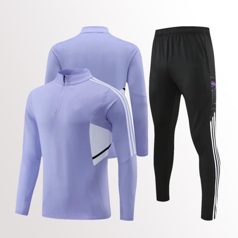 Mens Womens Soccer Training Kit Set Long Sleeve Half-Zip Hoodie Sports Jersey Uniform Breathable Quick-Dry