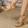 Sandales dorées à bande étroite et carrée pour femme, chaussures de styliste à talons hauts