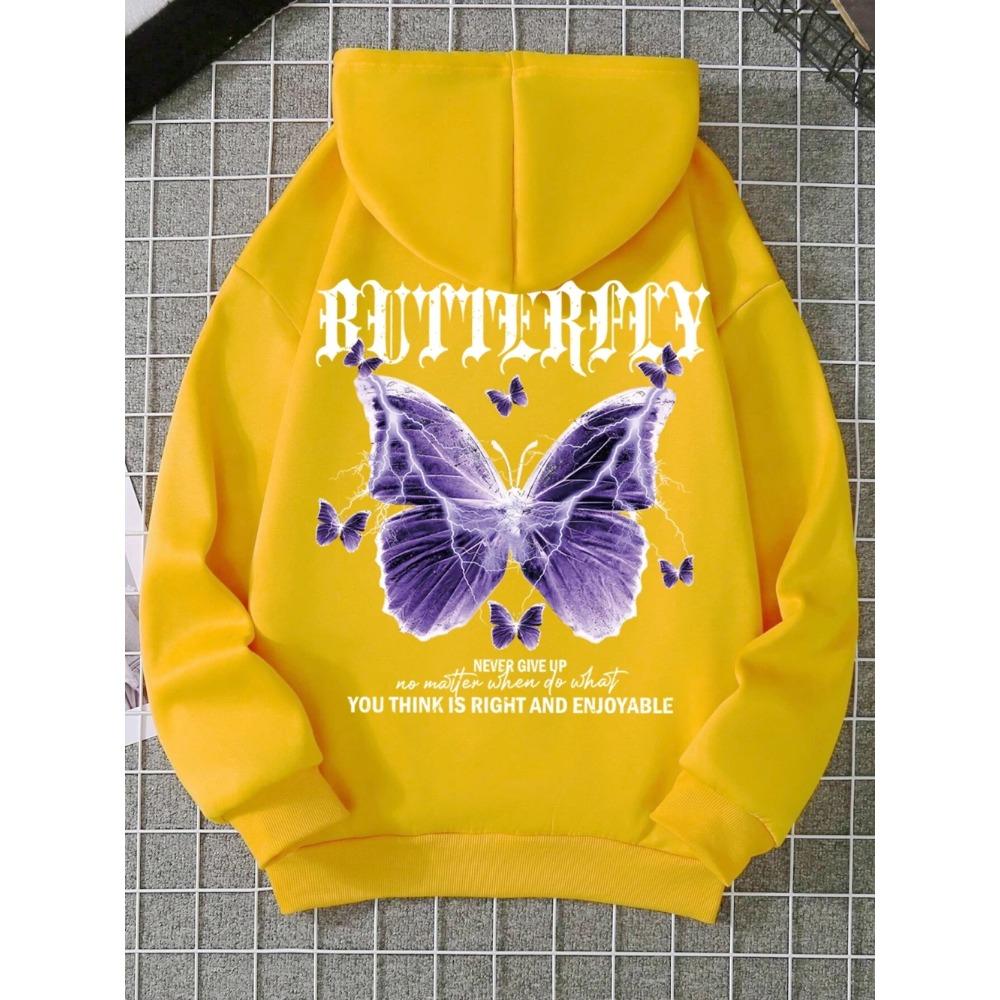 Women Beautiful Purple Butterfly Printing Hoodies Women Pocket Hoody Simple Casual Hoodie Autumn Loose Female Streetwear