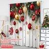 2D Flat Printing 2pcs Merry Christmas Party Curtains Red and Gold Ball Pine Branch Snowflake Versatile 100% Polyester Without