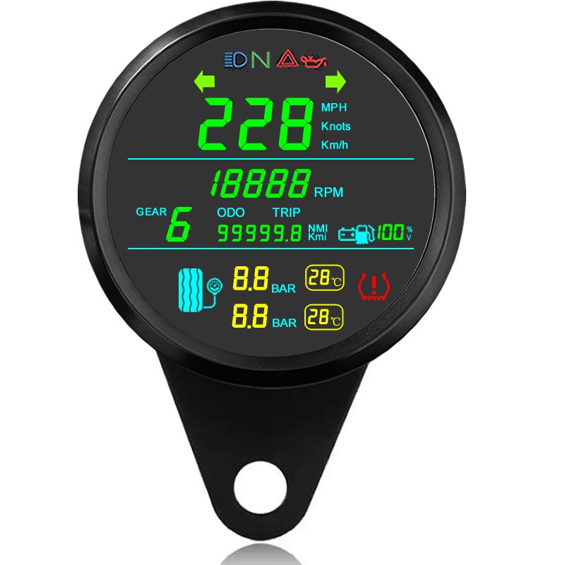 85mm Motorbike GPS Speedometer Tachometer & Fuel Gauge 0~99999 km/h Odometer 2 In 1 Motorcycle Tire pressure Gauge with Alarm