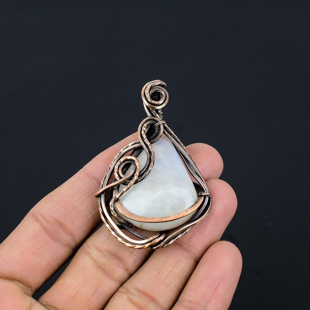 Moonstone 999 Copper Wire Wrapped Pendant, Handmade Gemstone Pendant, Gift For Mom Antique Jewelry