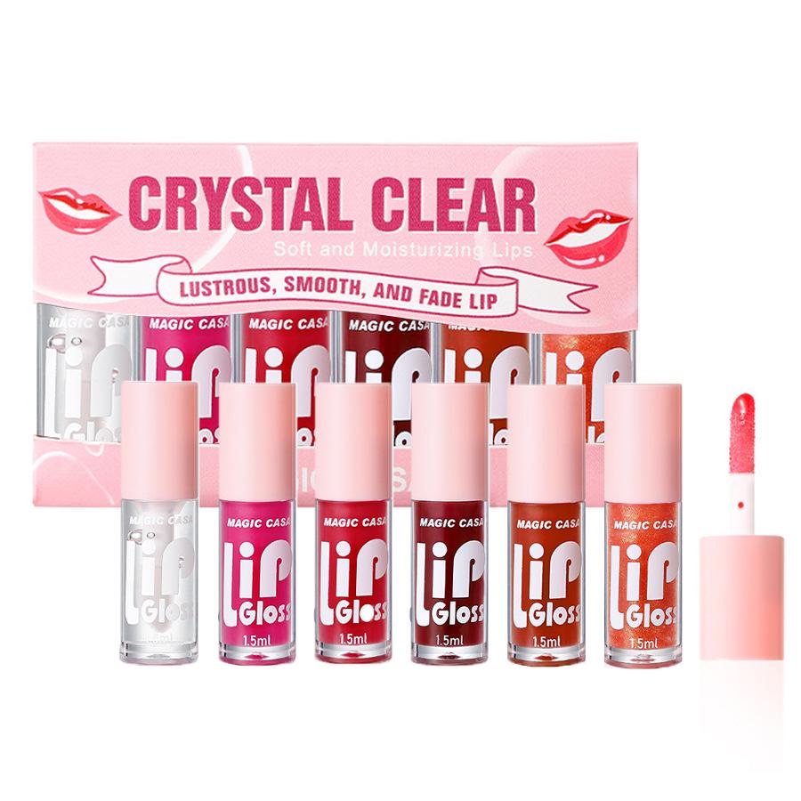 Moisturizing Lip Oil Set: Watery Mirror Gloss, Nourishing Lip Tint, Hydrating Transparent Serum – 6 Pieces