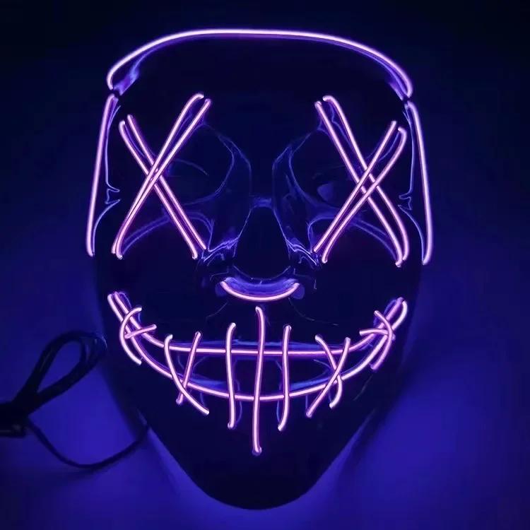 Halloween Party LED Illuminated Black V Shape Mask Haunted House Bar Party Cos Light Up Mask Halloween Party Scary Mask Decor