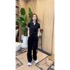 Women Striped Tracksuit 2 Piece Outfit V Neck Short Sleeve Top Wide Leg Pants Set Casual Loose Sport Suit Middle Age Mom Daily Wear