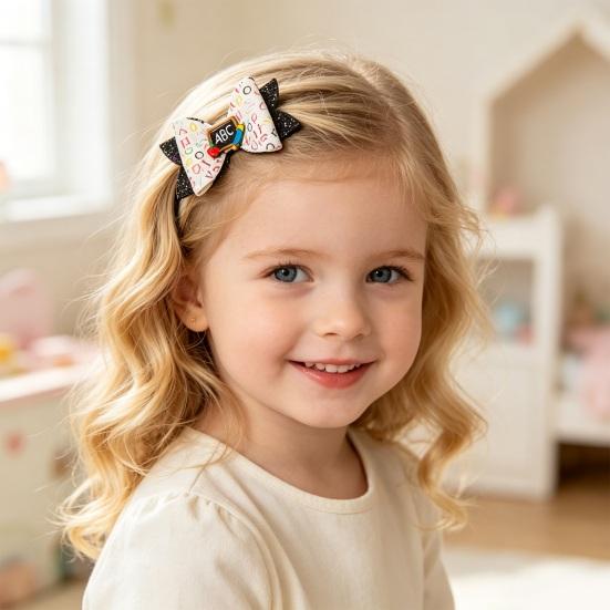 Glitter Bow Hair Clips for Girls Back to School Girls, Double Layer Artificial Leather Lightweight Bows Pin, Accessories with Secure Grip Design