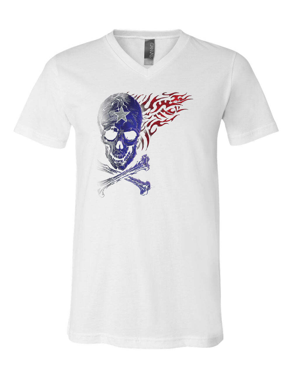 Fantacycle Skull Crossbones V-Neck T-Shirt American Pride Tribal Flame Tee S разноцветный