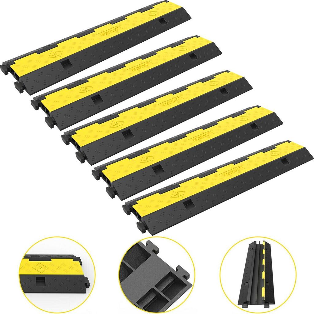 Cable Protector Ramp, 5 Packs 2 Channels Speed Bump Hump, Rubber Modular Speed Bump Rated 11000 LBS Load Capacity, Protective Wire Cord Ramp Driveway