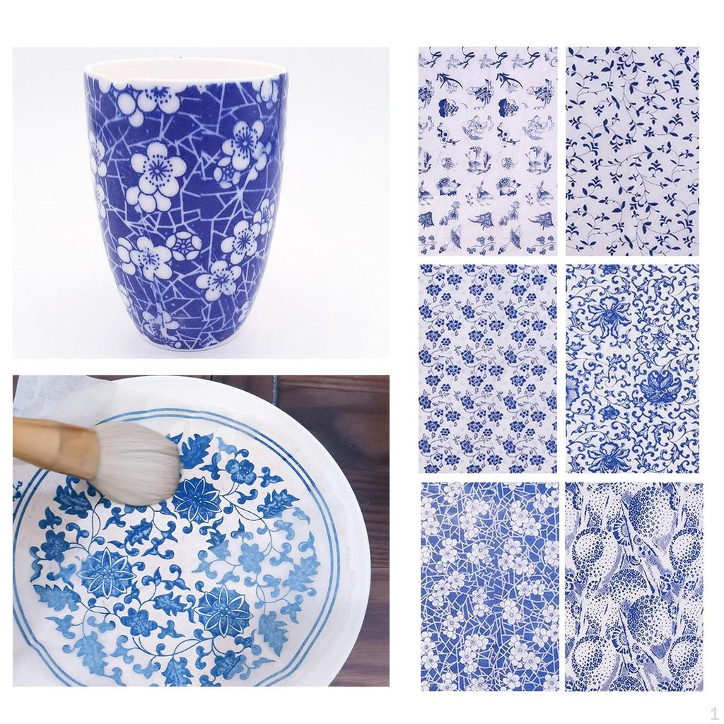 Art Decals Flower Paper Transfer Blue Sticker Underglazed DIY