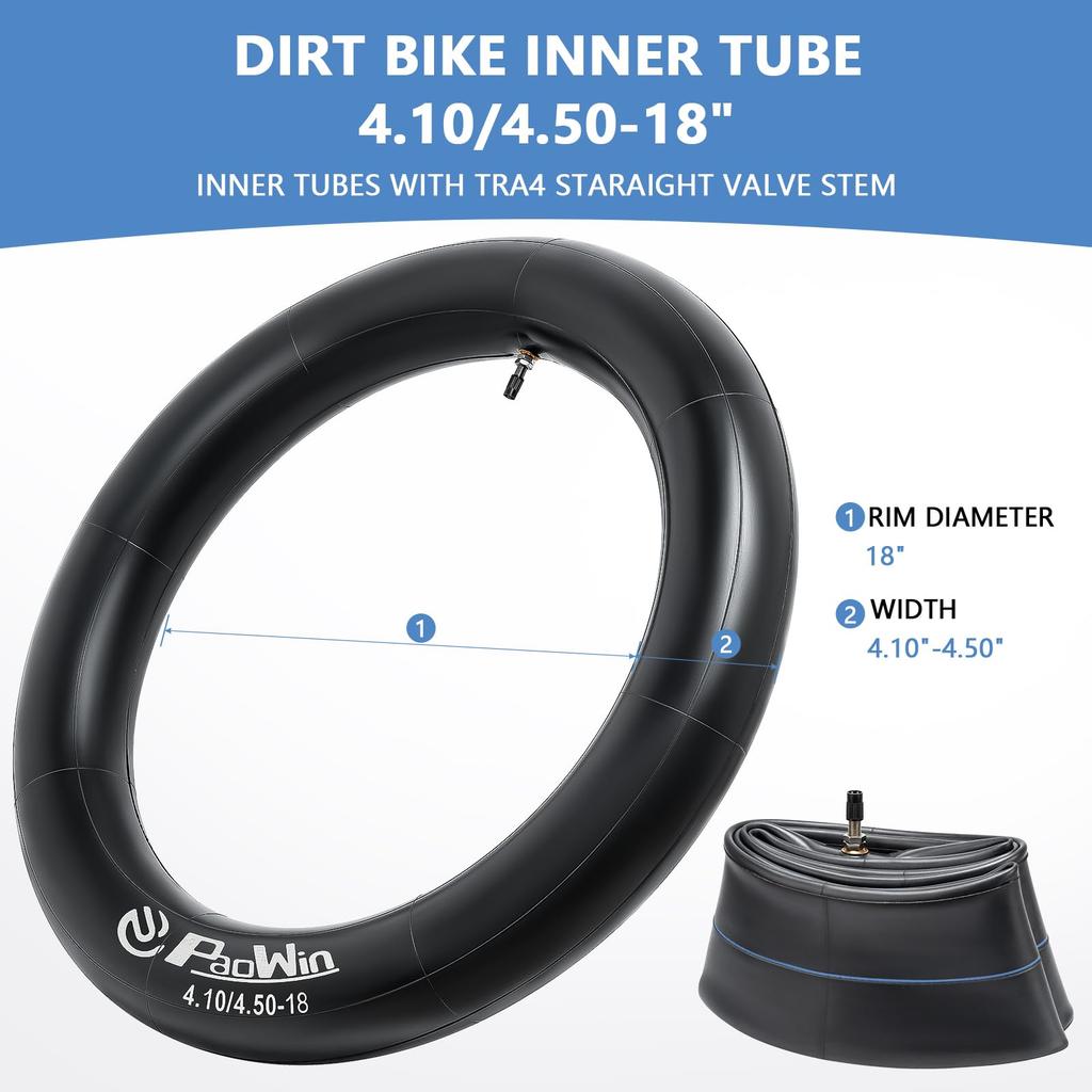 PaoWin Slanger med Tykk Vegg og TR4 Passer Motorsykkel Kompatibel med og Motorsykler og Mopeder 2-Delt Sett, 4.10-18 Ventiler, 4.10/4.50-18 120/80-18