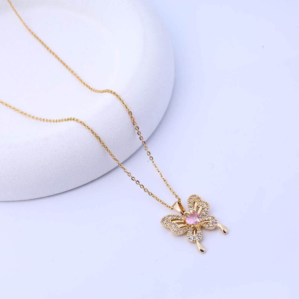 Necklace, Women's Pink Butterfly Pendant, High-end and Niche Design, Versatile Temperament, New Collarbone Chain, Stainless Stee