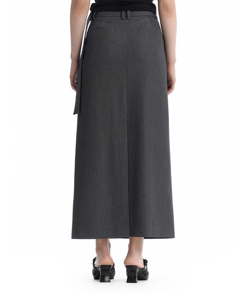 Teulimingbeodeu Split Waist Overlap Maxi Skirt [ Charcoal ]
