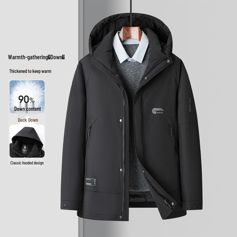 

Hengyuanxiang Men s Thick Hooded Down Jacket - Winter Warm, Business Casual for Middle-aged Dads 180