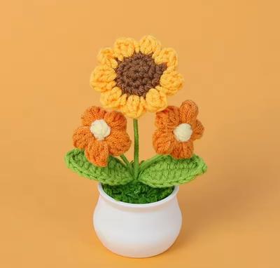 Sunflower With Daisy Pot, Crochet Flowers Artificial Sunflower For Office