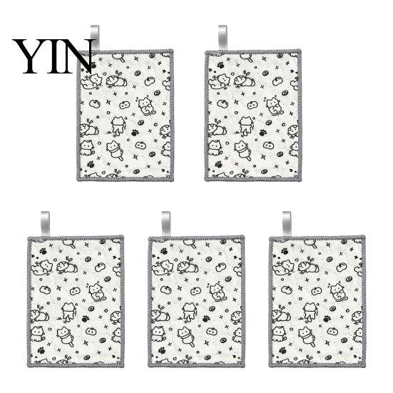 Stubborn Stain Kitchen Scrubber 5Pcs Cleaning Rags, Double-Sided Cartoon Cotton Gauze Steel Wire Non-Scratch Scrub Cloth for Oil Stains, Dish Clothes