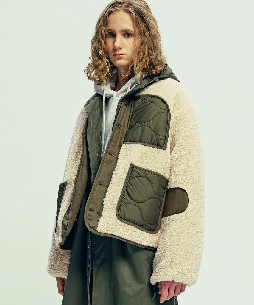 Knd Reversible Quilted & Fleece Liner Jacket Olive Khaki