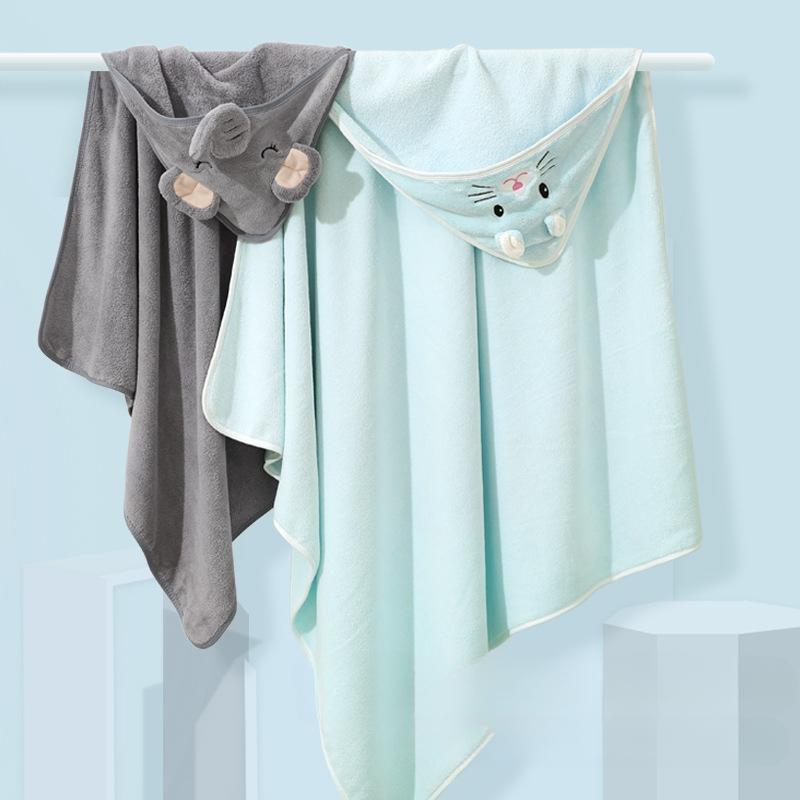 New Spring and Autumn Baby Newborn Swaddling Baby Wrapping Towel Cute Cartoon Cuddle Coral Velvet Hooded Bath Towel