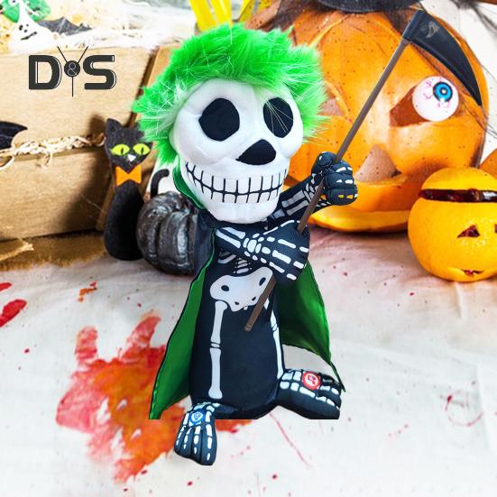 Halloween Rotating Skeleton Figurine Electric Music Spinning Skeleton with Red Light Eyes for Halloween Ghost Festival Prop