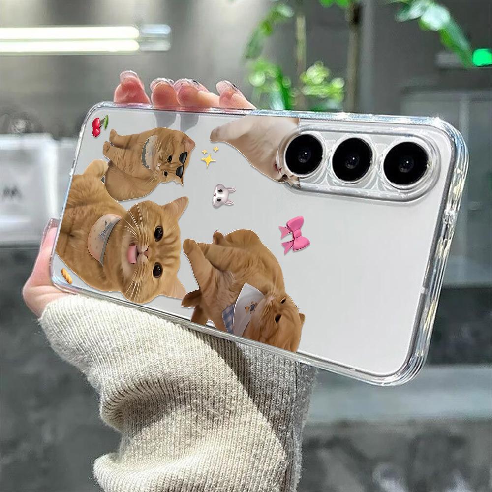 Phone Case For Samsung S20 Ultra S21 Plus S22 Plus S23 Plus S24 Note 20 M33 5G F23 5G Clear Cute Kitty Love Shell