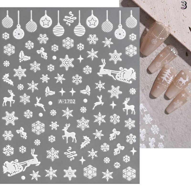 Winter Snowflake Christmas Nail Art Sticker White 3D Relief Adhesive Nail Art Decoration Sticker Nail Charm Manicure Decals