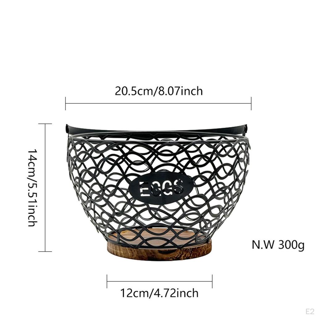Chicken Egg Basket Artistic Metal Fruit Vegetable Organizer with Wooden Accent for Versatile