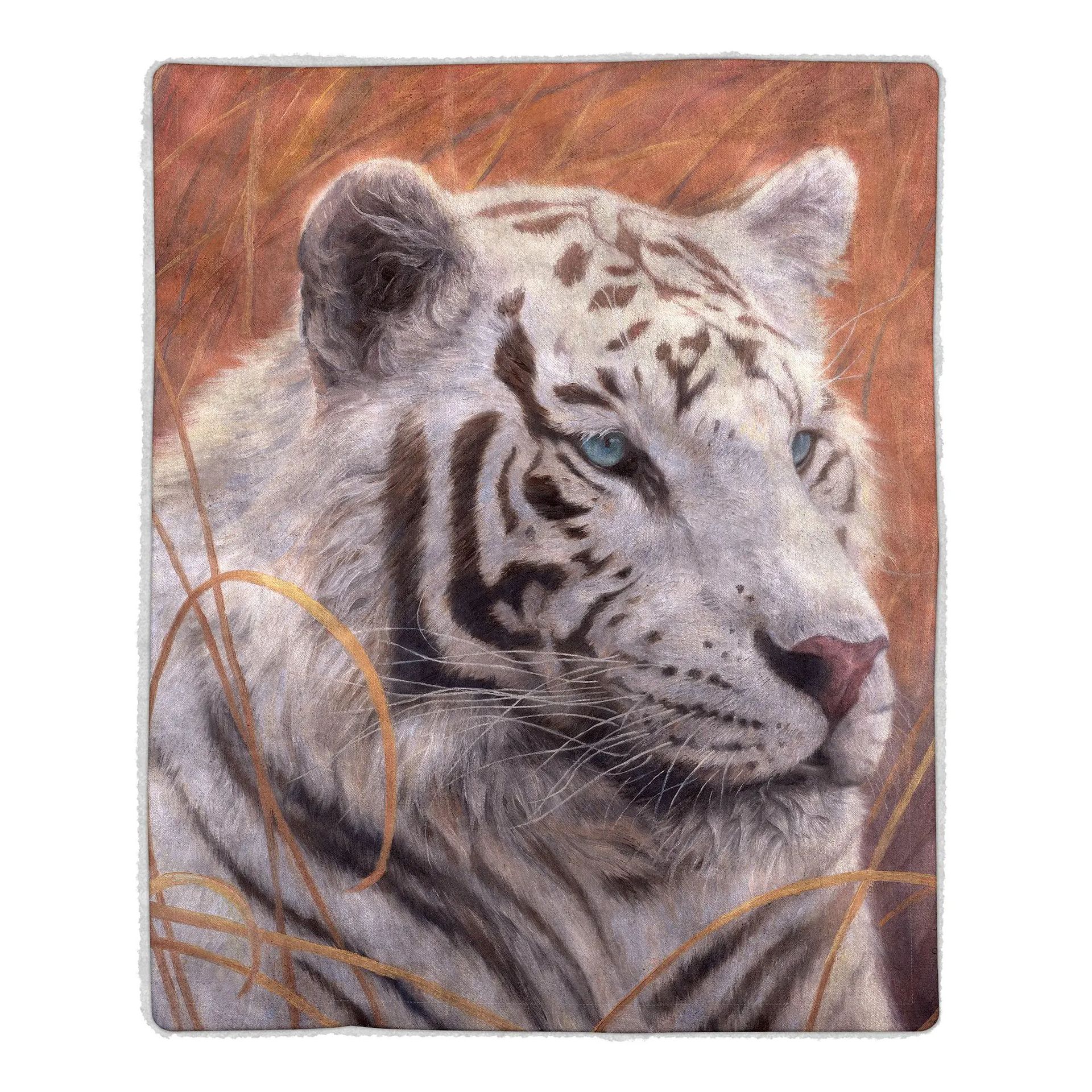 

Close-up of the white tiger Printed Blanket for Bed Travel Camping Living Room Office Conditioning Blanket for All Seasons Gifts 75x90cm