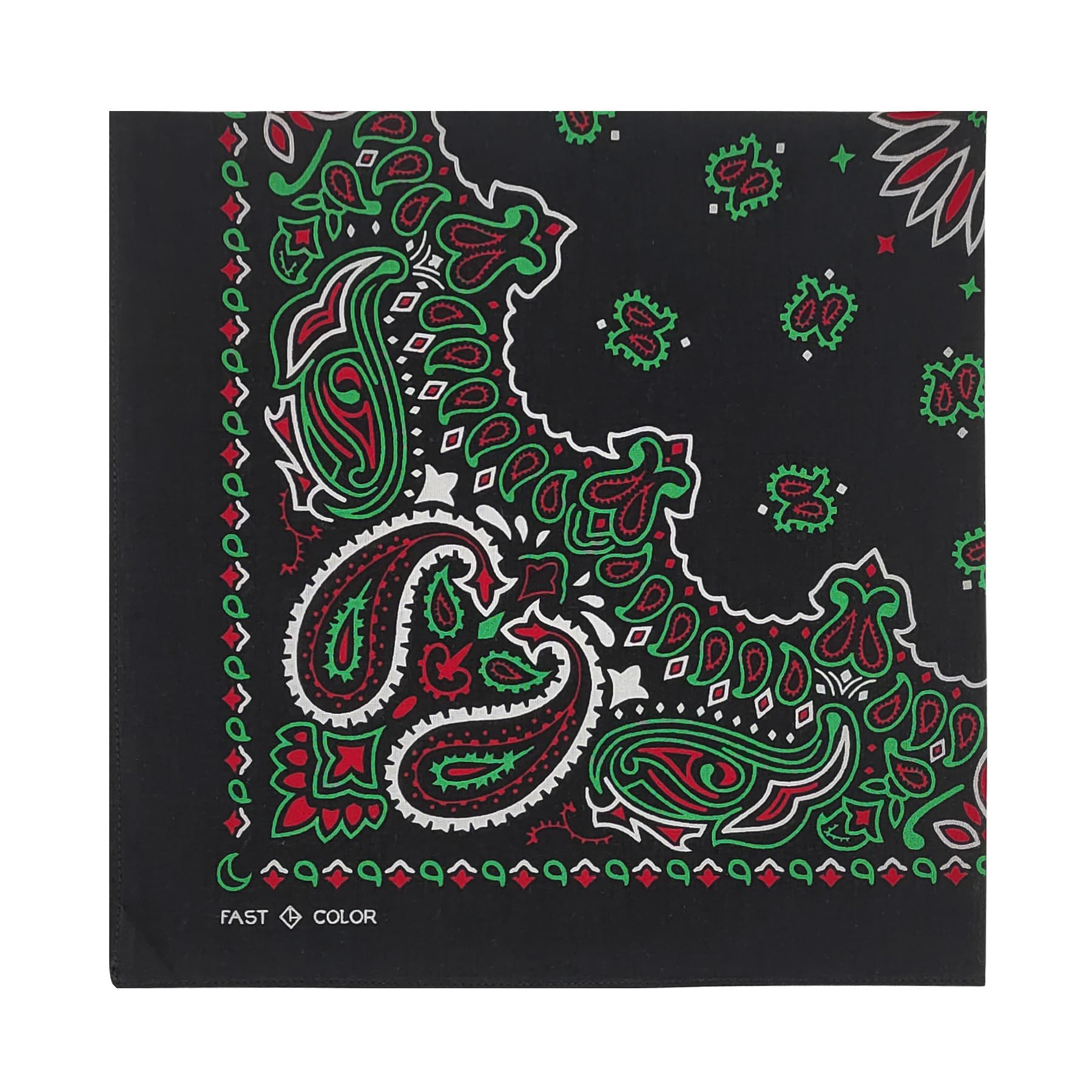 

kakatrend Bandana Black Triangle Bandana Adult Green Paisley Stylish 100% Cotton Handkerchief Bandana Unisex Durag Large 55cm x 55cm