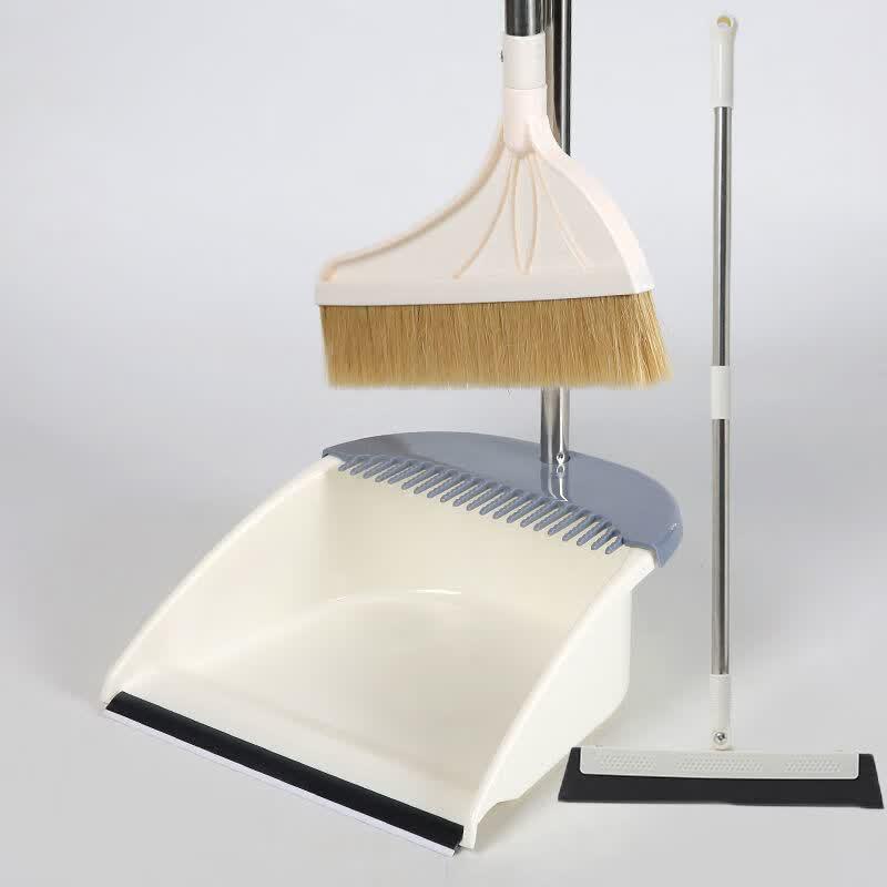 Soft Pig Bristle Broom and Dustpan Set