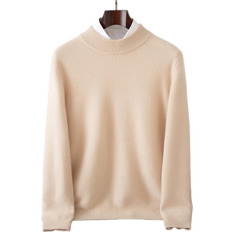 Solid color cashmere shirt semi-turtleneck new solid color versatile pullover sweater knitted sweater warm inside