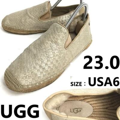 UGG Espadryle na jutowej podeszwie Wsuwane buty Złoty x Beżowy Rozmiar US6 (23,0 cm)(UŻYWANY)