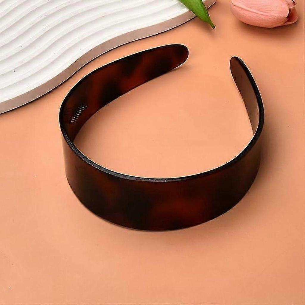 Brede Schildpadpatroon Hoofdband met Tanden voor Vrouwen, Antislip Vintage Bruin Acetaat Haarband
