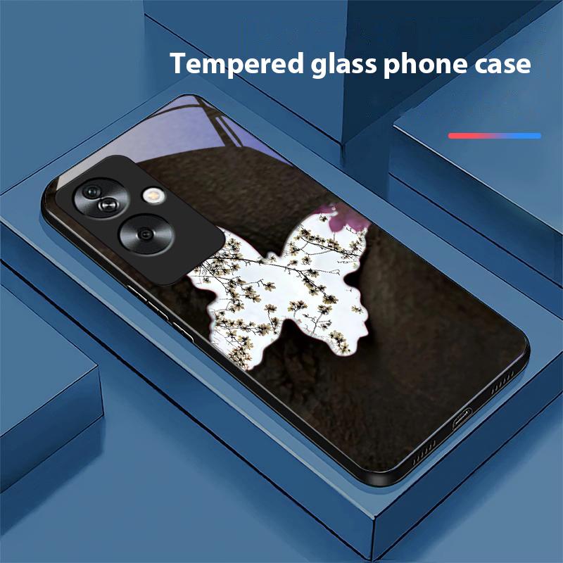 Gradient Butterfly For Oppo A79 5G 58 78 74 60 4G Reno 11F Realme GT 6 11 Note 50 10 C55 X2 Tempered Glass Black Phone Case