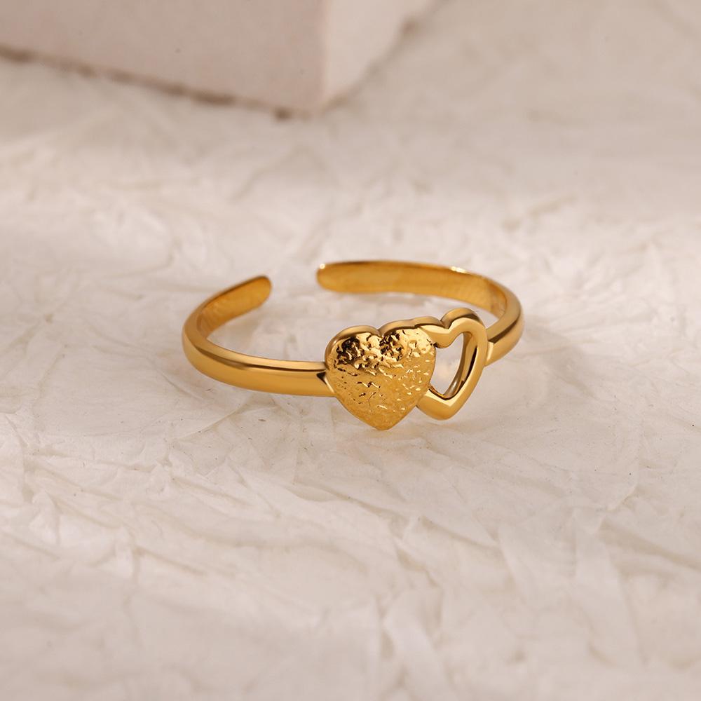 Double Heart Rings For Women Gold Color Stainless Steel Open Adjustable Ring Female Fashion Party Wedding Aesthetic Jewelry Gift
