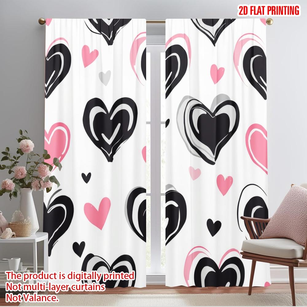 2pcs,2D plane printing Contemporary Curtains Hearts Abound Versatile Durable Polyester (without rod) Holiday Perfect for Season