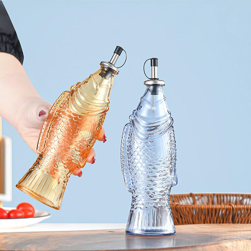 350ml skleněná láhev na olej Kreativní rybí kořenící nástroj pro domácnost Láhev na sezamový olej v kuchyni Průhledná skleněná láhev na olej