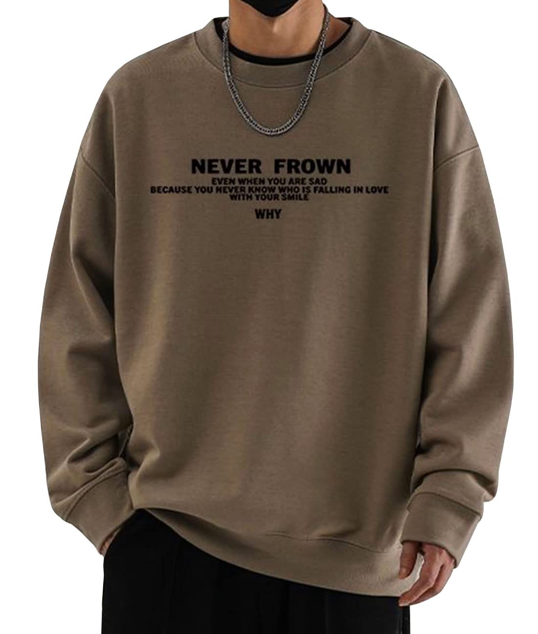 

EASTEMPO Long Sleeve Loose Solid Plus Sizes Men s Sweatshirt, Autumn, Stylish, Casual, Fit, Color, (JP, Alphabet, L, Brown)