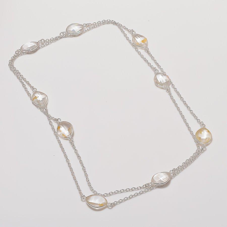 

Natural White Topaz Gemstone 925 Sterling Silver Jewelry Necklace 18 ASN-5997