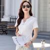 2025 Women's Korean Style V-neck Short Sleeve T-shirt - Fashion Slim Fit with Colorful Buttons, Perfect for Mixing and Matching.