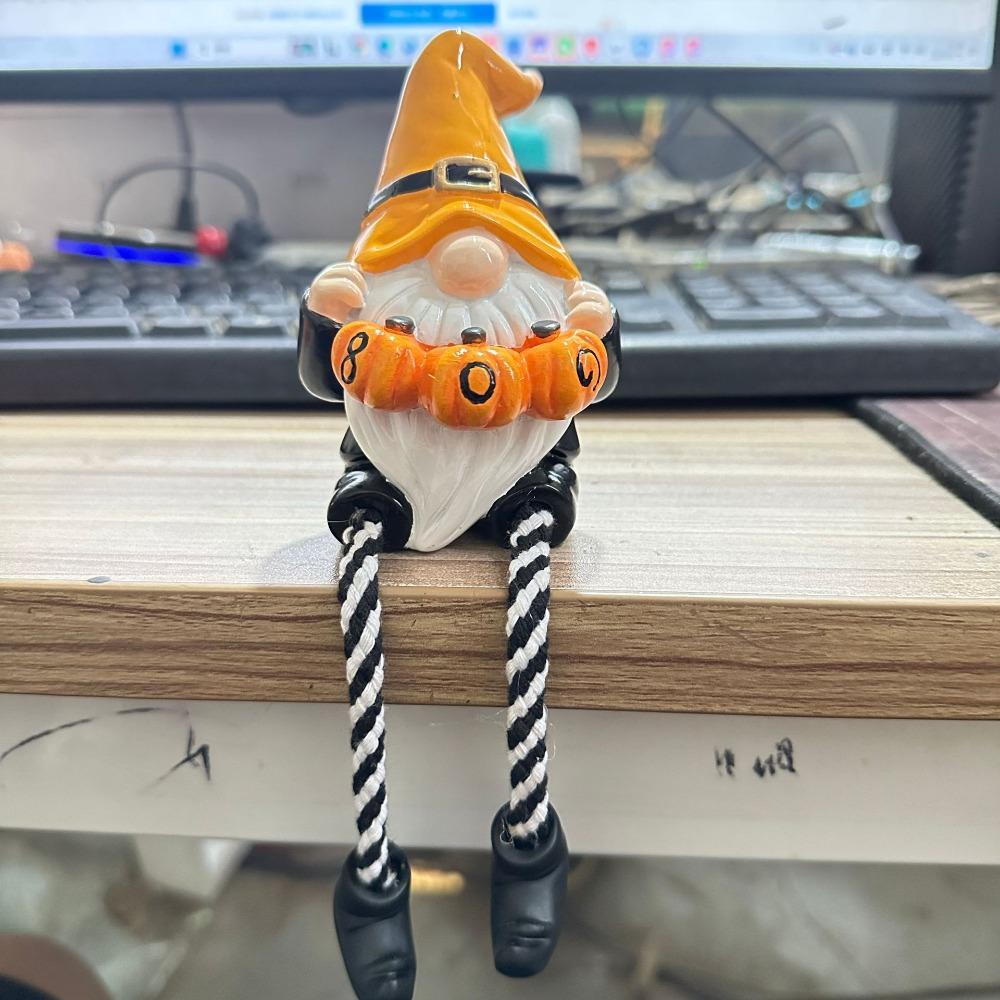 Hand-Painted Halloween Gnome Shelf Sitter Resin Dangling Leg Gnome Statue Home Garden Decor